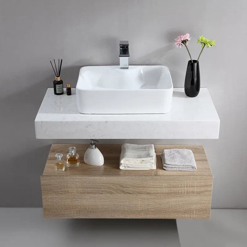 Modern Floating Bathroom Vanity Set With Single Sink White and Natural