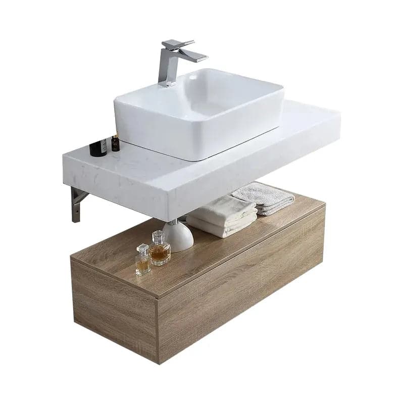 Modern Floating Bathroom Vanity Set With Single Sink White and Natural