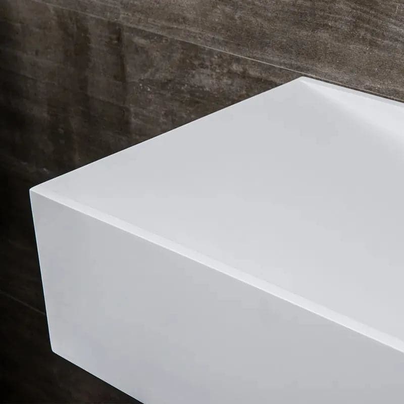 Lavabo de salle de bain mural en résine de pierre de 35 po en blanc mat avec trou de rangement