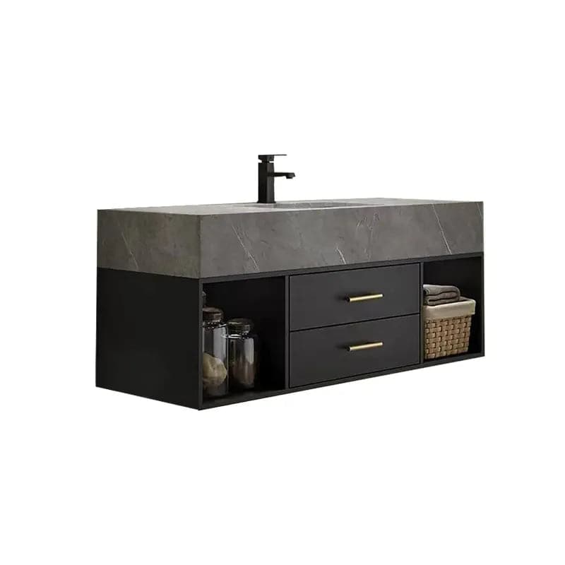 35"/40" Floating Black & Gray Bathroom Vanity with Sintered Stone Vessel Sink with 2 Drawers