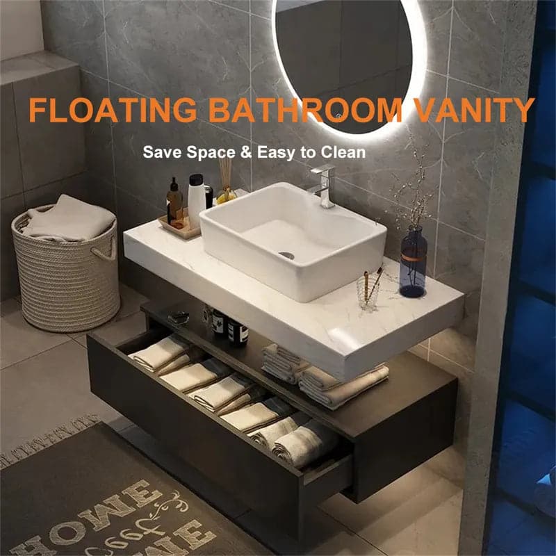 35"/40" Modern Floating Bathroom Vanity Set With Single Sink White and Black