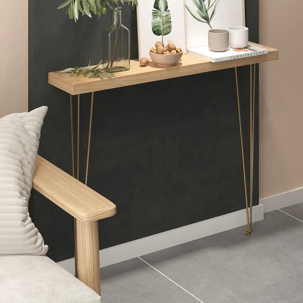 39.4 Inch Rustic Narrow Rectangle Console Table with Wooden Top & Metal Hairpin Legs