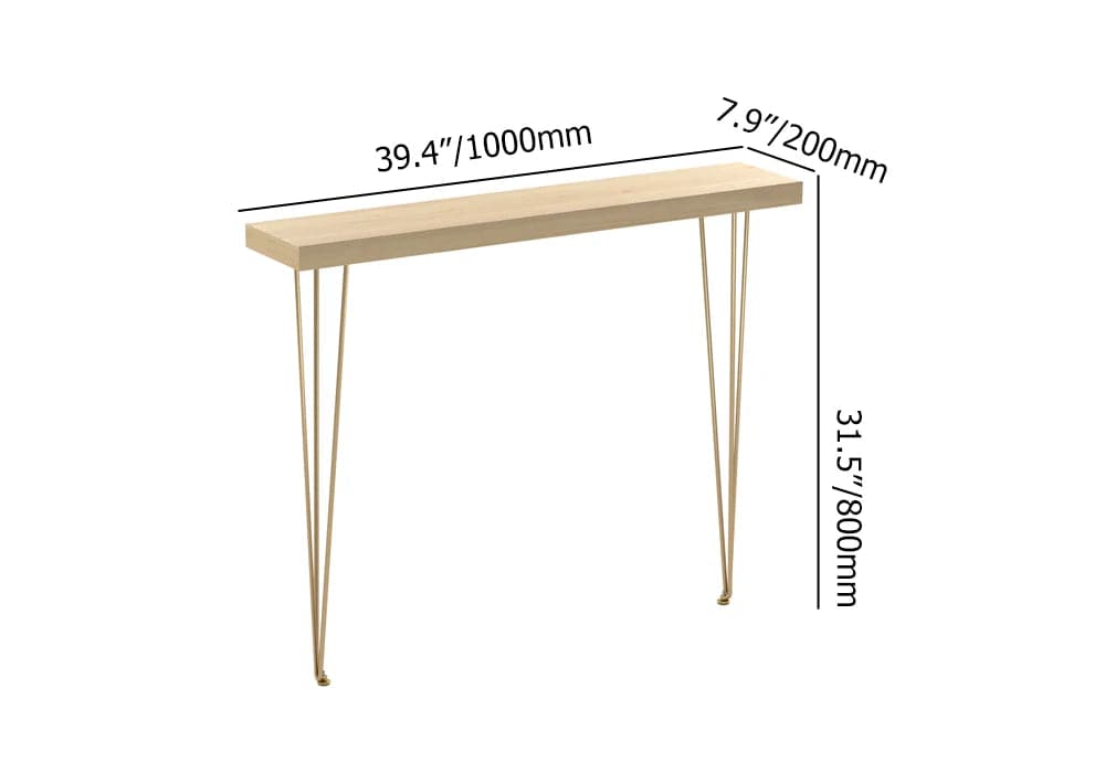 39.4 Inch Rustic Narrow Rectangle Console Table with Wooden Top & Metal Hairpin Legs
