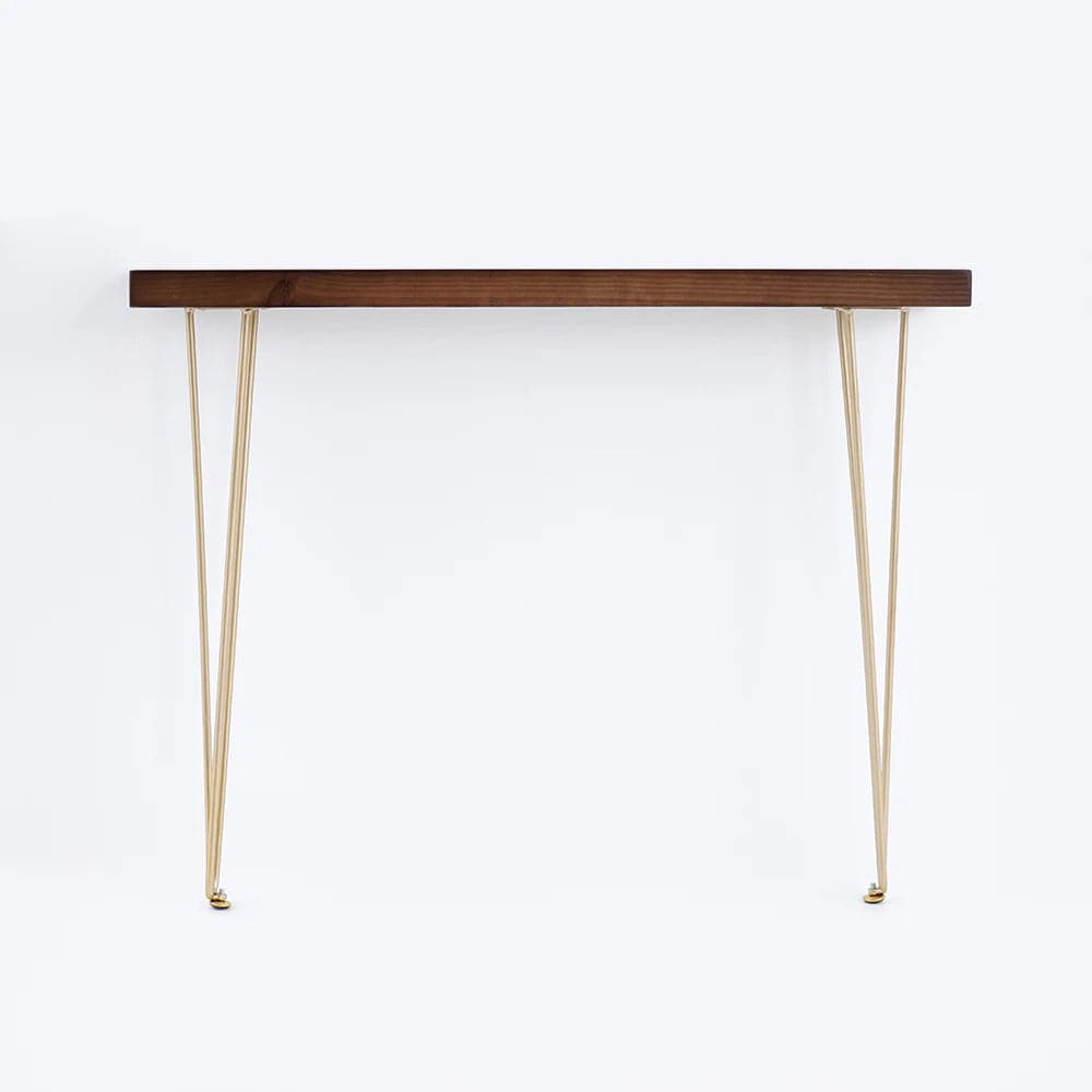 39.4 Inch Rustic Walnut Narrow Rectangle Console Table with Wooden Top Metal Legs