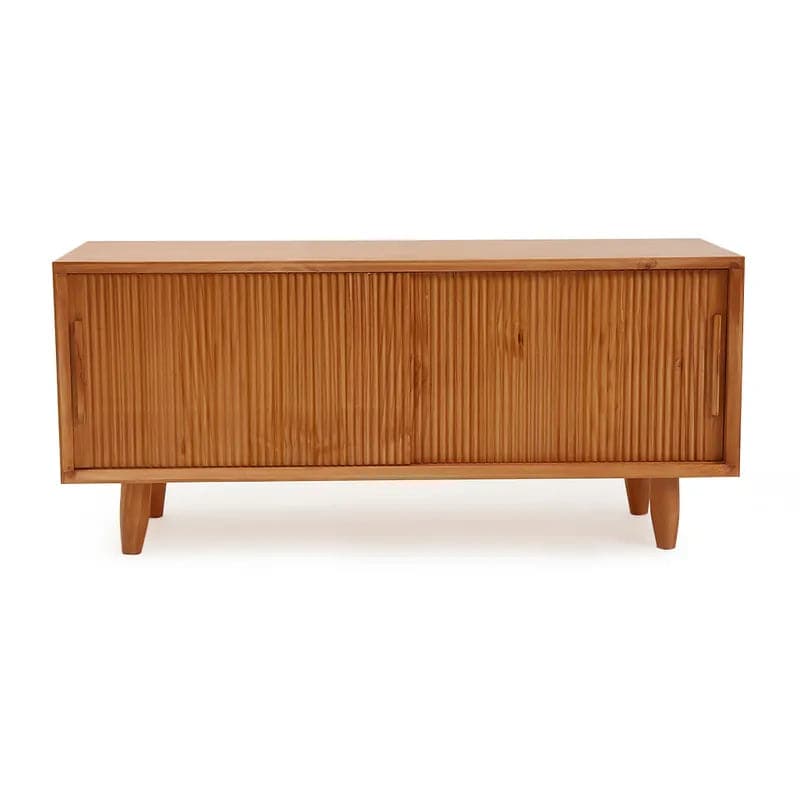 39.4 Inch Wooden Storage Bench with Storage Sliding Doors Adjustable Shelf Natural Pine Wood