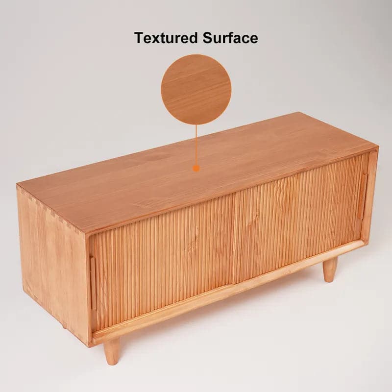 39.4 Inch Wooden Storage Bench with Storage Sliding Doors Adjustable Shelf Natural Pine Wood