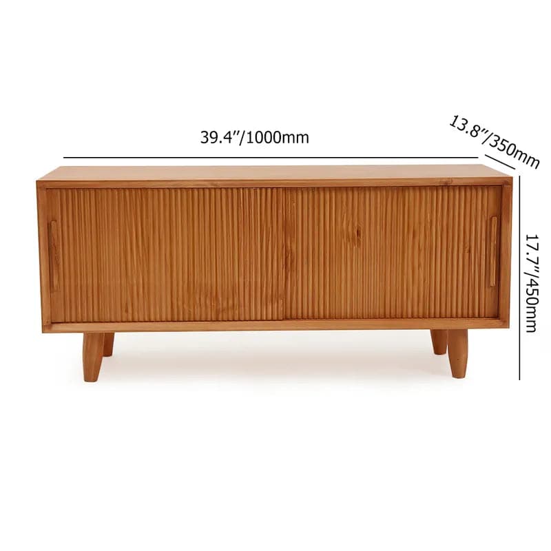39.4 Inch Wooden Storage Bench with Storage Sliding Doors Adjustable Shelf Natural Pine Wood