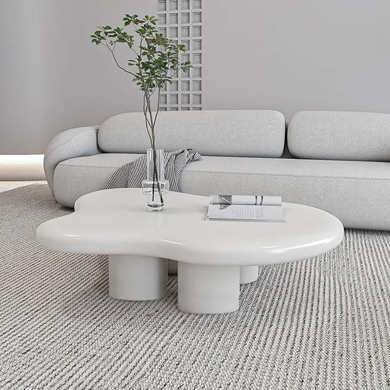 Table basse abstraite moderne en bois de 39 po en blanc avec 4 pieds 