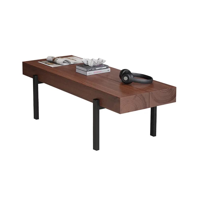FOLUBAN Industrial Coffee Table with Shelf, Wood and Metal Rustic Cocktail  Table for Living Room, Oak