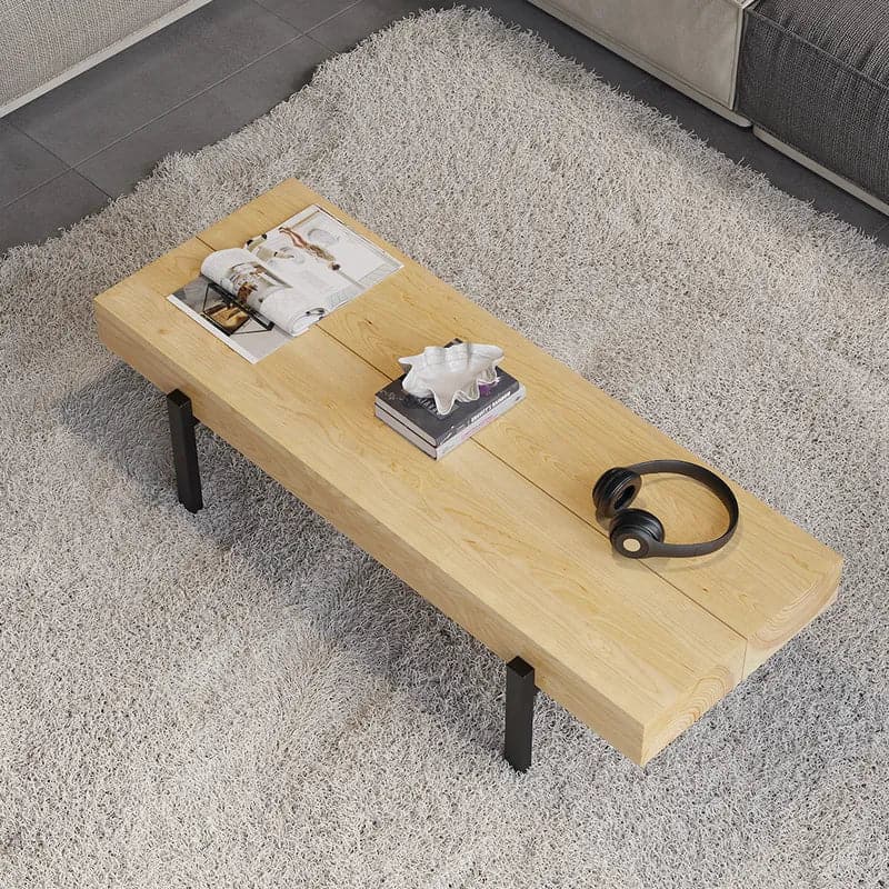 FOLUBAN Industrial Coffee Table with Shelf, Wood and Metal Rustic Cocktail  Table for Living Room, Oak