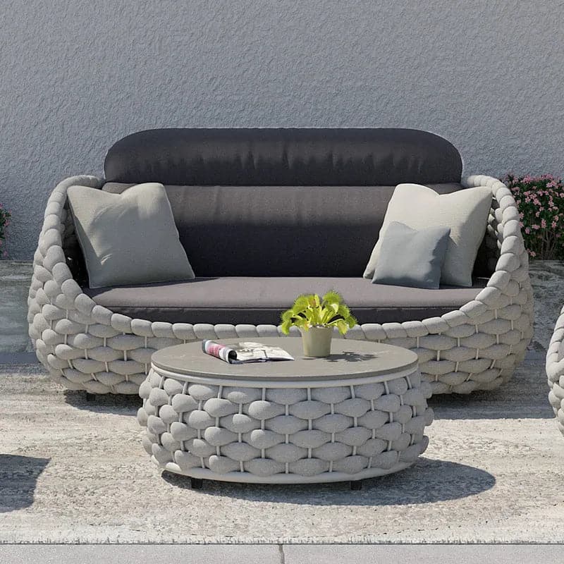 3 Seater Modern Woven Textilene Rope Outdoor Sofa with Removable Cushion Gray