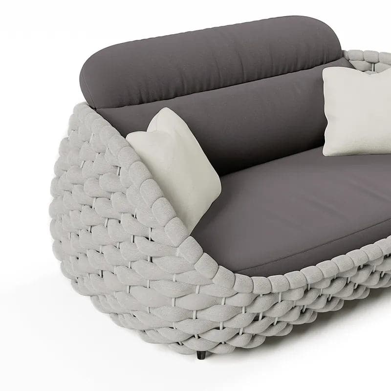 Canapé d'extérieur moderne 3 places en corde de textilène tissée avec coussin amovible gris