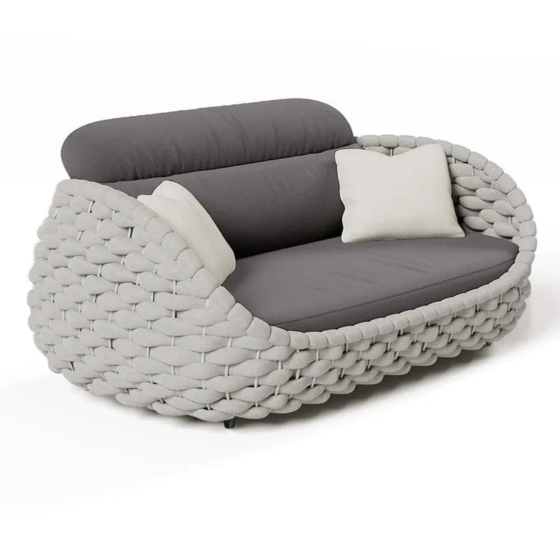 Canapé d'extérieur moderne 3 places en corde de textilène tissée avec coussin amovible gris