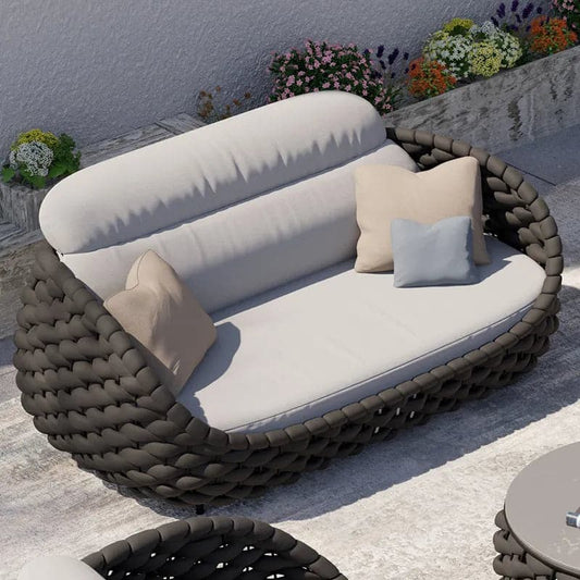 3 Seater Modern Woven Textilene Rope Outdoor Sofa with Removable Cushion Gray