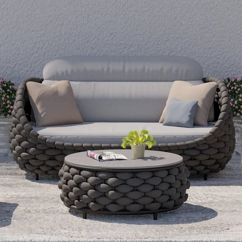 3 Seater Modern Woven Textilene Rope Outdoor Sofa with Removable Cushion Gray