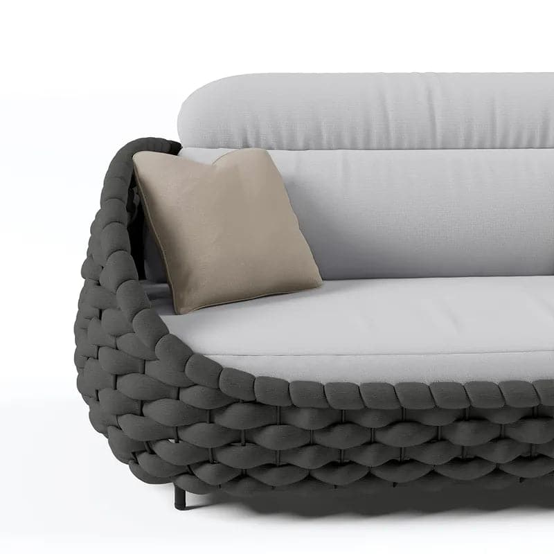 Canapé d'extérieur moderne 3 places en corde de textilène tissée avec coussin amovible gris