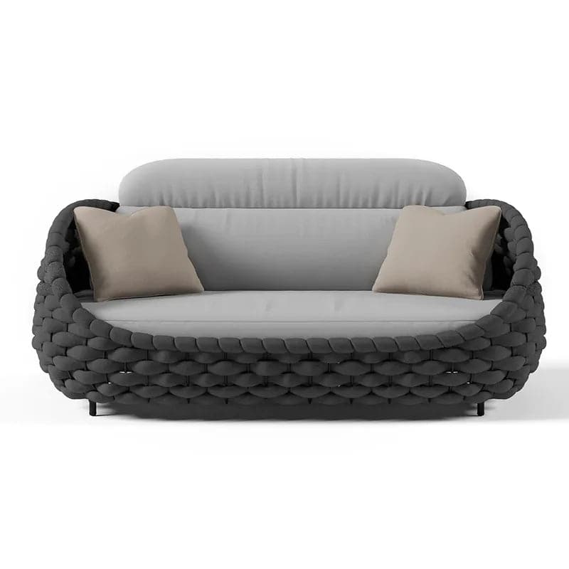 Canapé d'extérieur moderne 3 places en corde de textilène tissée avec coussin amovible gris