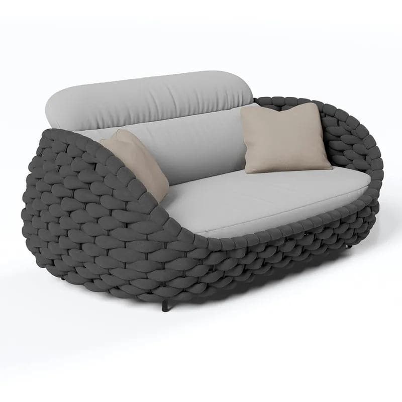 Canapé d'extérieur moderne 3 places en corde de textilène tissée avec coussin amovible gris