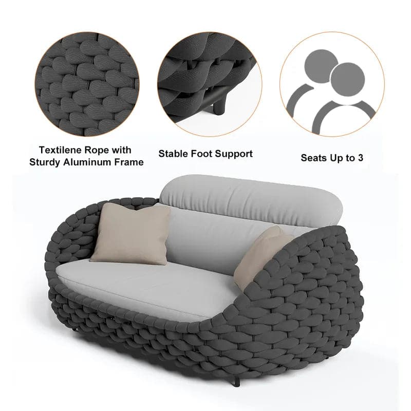 3 Seater Modern Woven Textilene Rope Outdoor Sofa with Removable Cushion Gray