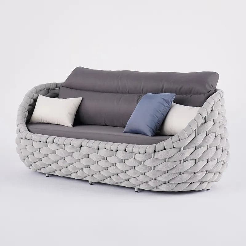 Canapé d'extérieur moderne 3 places en corde de textilène tissée avec coussin amovible gris