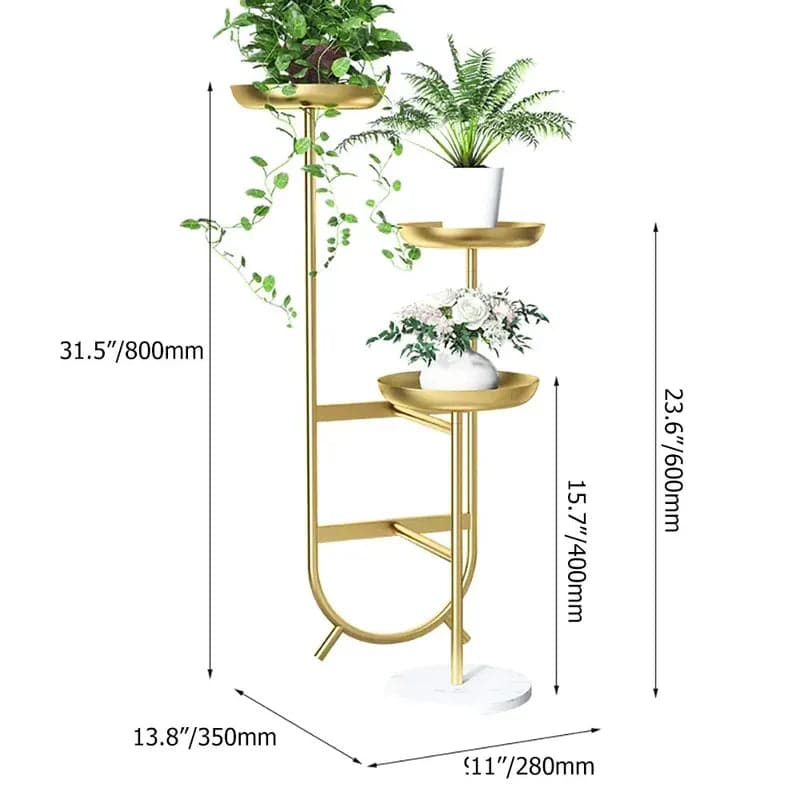 3 Tier Tall Metal Standing Plant Stand Chic Unique Shaped Planter in Gold