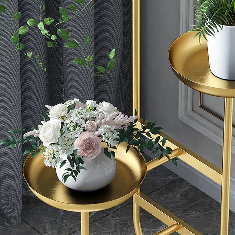 3 Tier Tall Metal Standing Plant Stand Chic Unique Shaped Planter in Gold