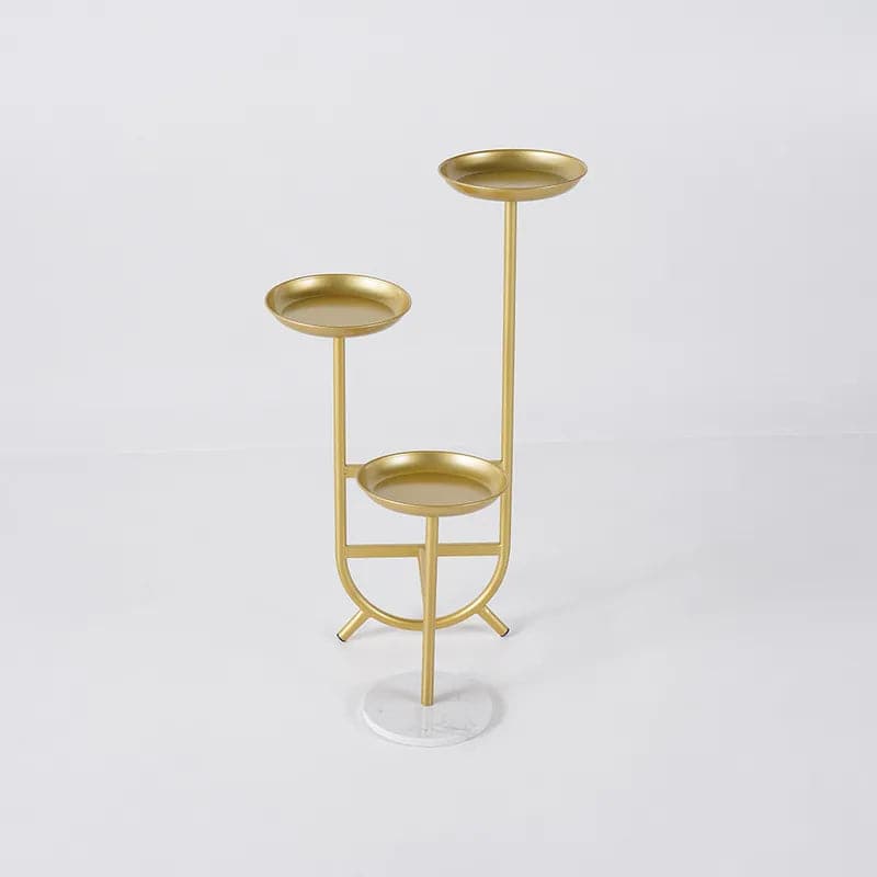 3 Tier Tall Metal Standing Plant Stand Chic Unique Shaped Planter in Gold