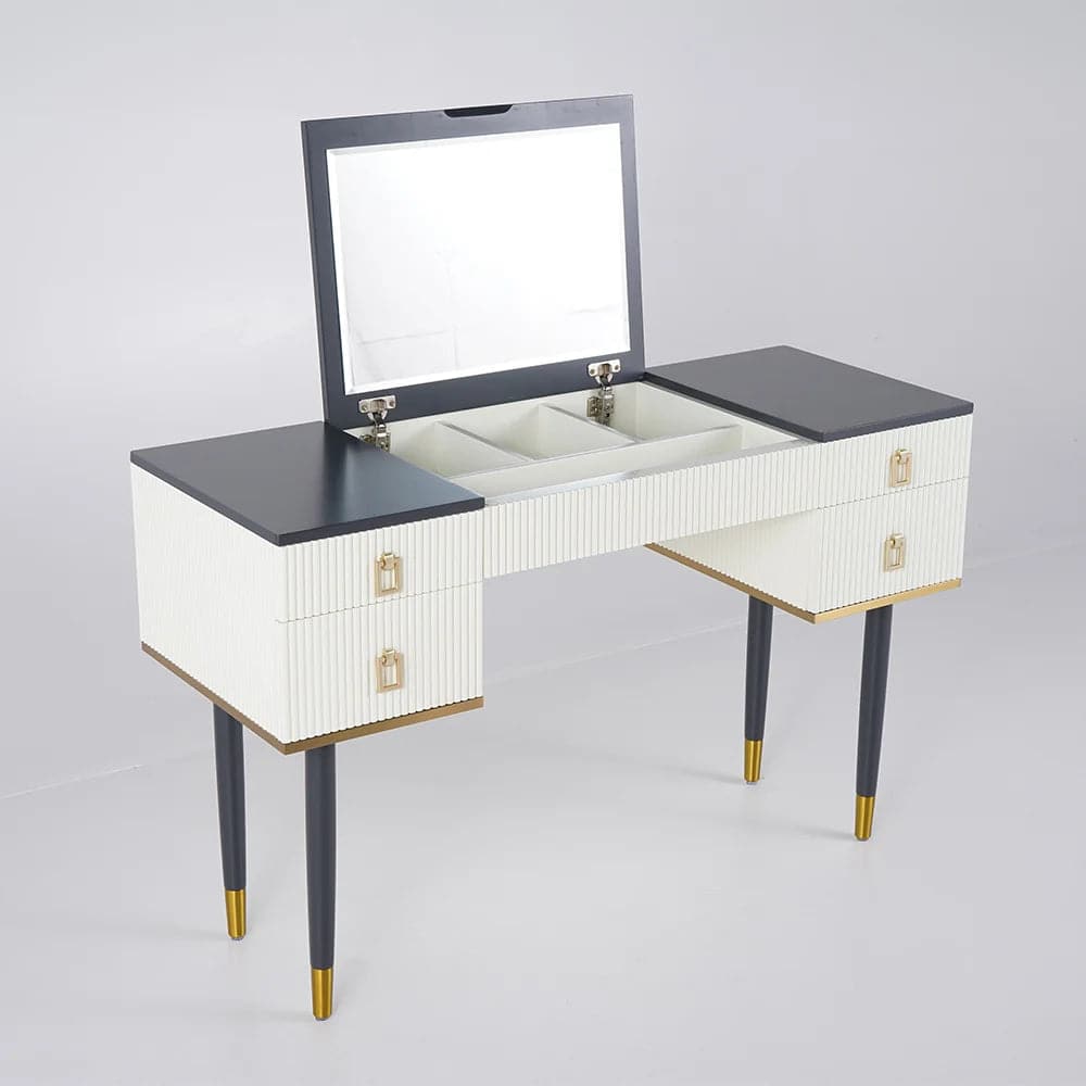 4-Drawer Makeup Vanity Table with Flip Top Mirror White & Gray