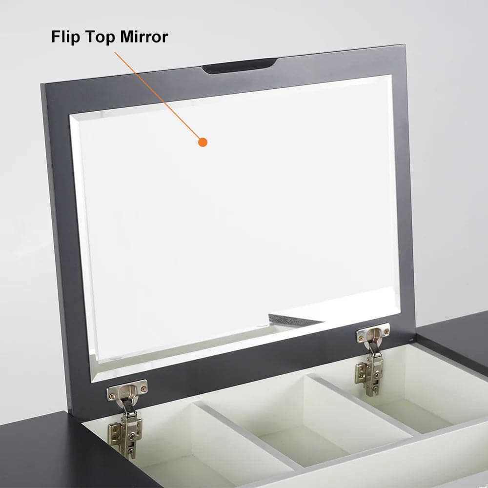 4-Drawer Makeup Vanity Table with Flip Top Mirror White & Gray