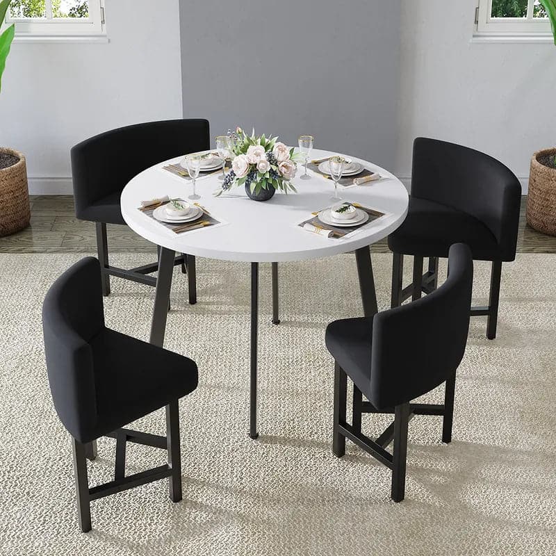 40 Inch Round Wooden Small Nesting Dining Table Set for 4 Black Upholstered Chairs