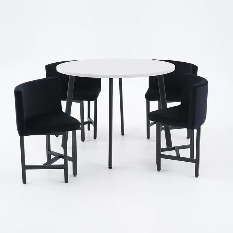 40 Inch Round Wooden Small Nesting Dining Table Set for 4 Black Upholstered Chairs