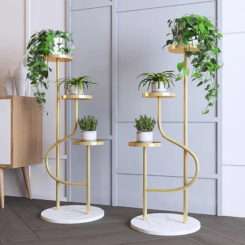 Support pour plantes en métal de 42,5 pouces de hauteur, jardinière d'angle moderne à 3 niveaux en or