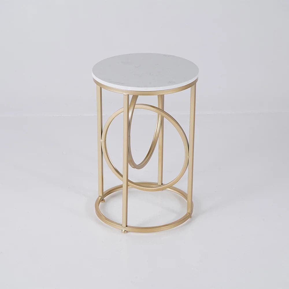 Modern White Round End Table Marble Top Side Table Metal in Gold