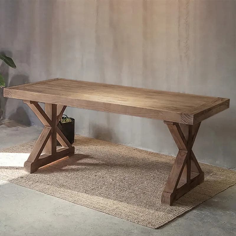 Rustic Farmhouse Wooden Office Desk in Natural with Trestle#Natural-S