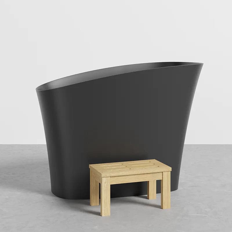 47 Modern Oblique Deep Freestanding Matte White&Black Stone Resin Japanese Soaking Bathtub#Black