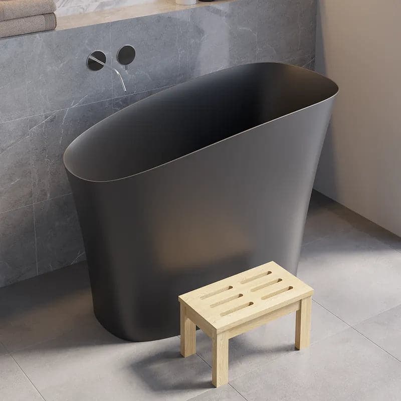 47 Modern Oblique Deep Freestanding Matte White&Black Stone Resin Japanese Soaking Bathtub#Black
