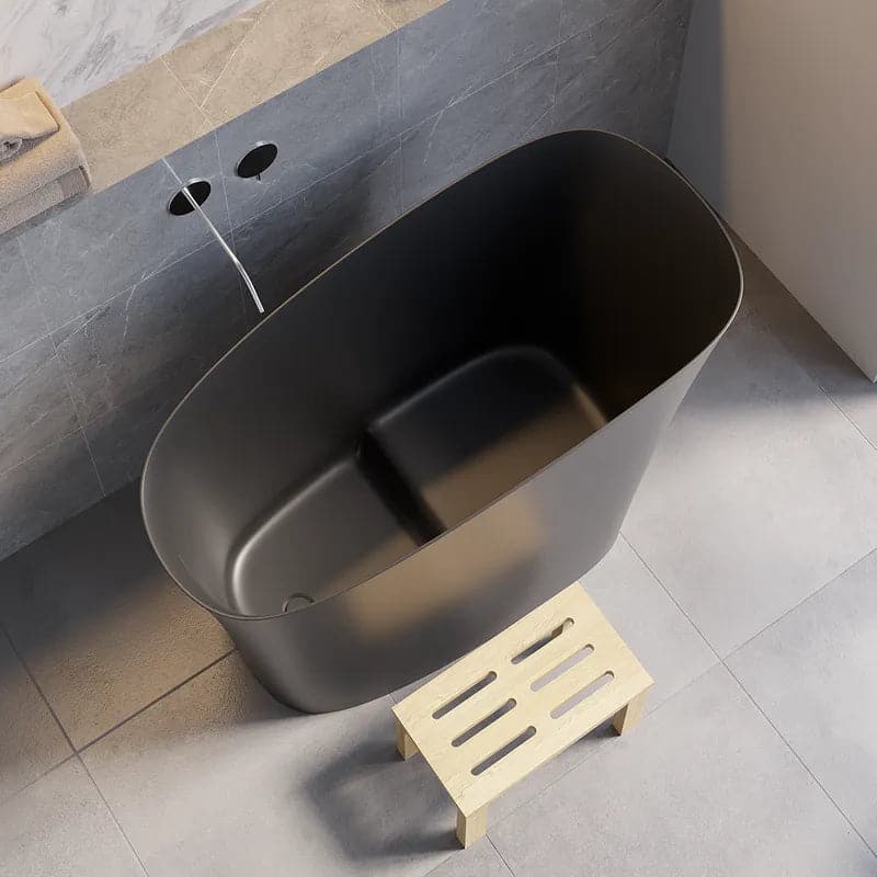 47 Modern Oblique Deep Freestanding Matte White&Black Stone Resin Japanese Soaking Bathtub#Black