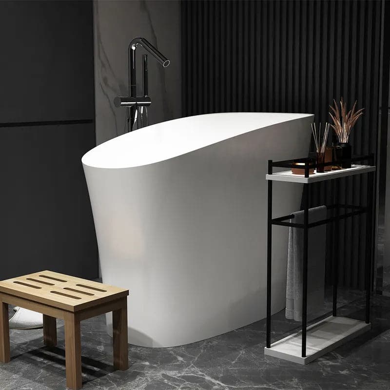 47 Modern Oblique Deep Freestanding Matte White&Black Stone Resin Japanese Soaking Bathtub#White