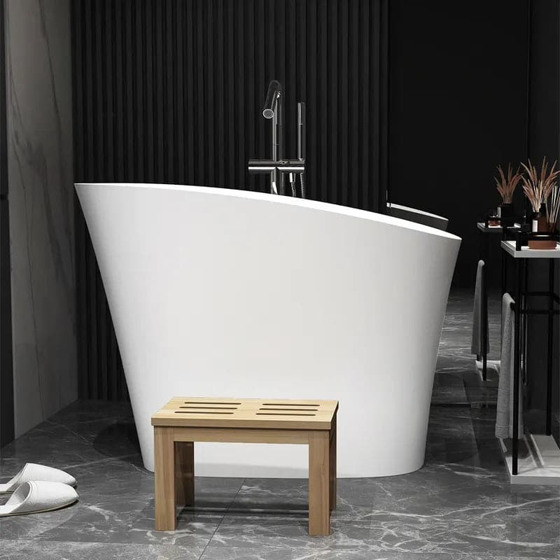 47 Modern Oblique Deep Freestanding Matte White&Black Stone Resin Japanese Soaking Bathtub#White