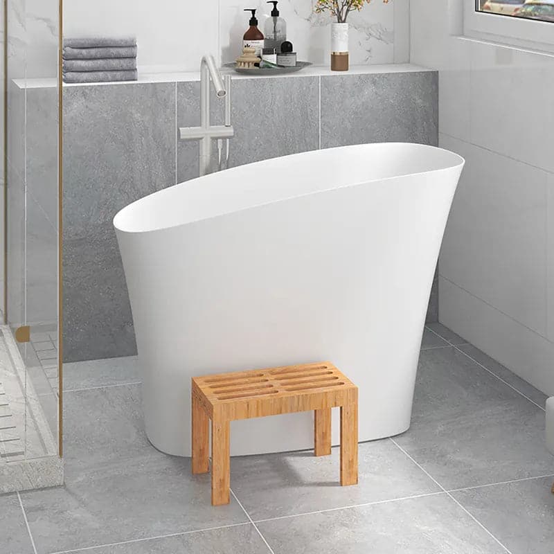 47 Modern Oblique Deep Freestanding Matte White&Black Stone Resin Japanese Soaking Bathtub#White