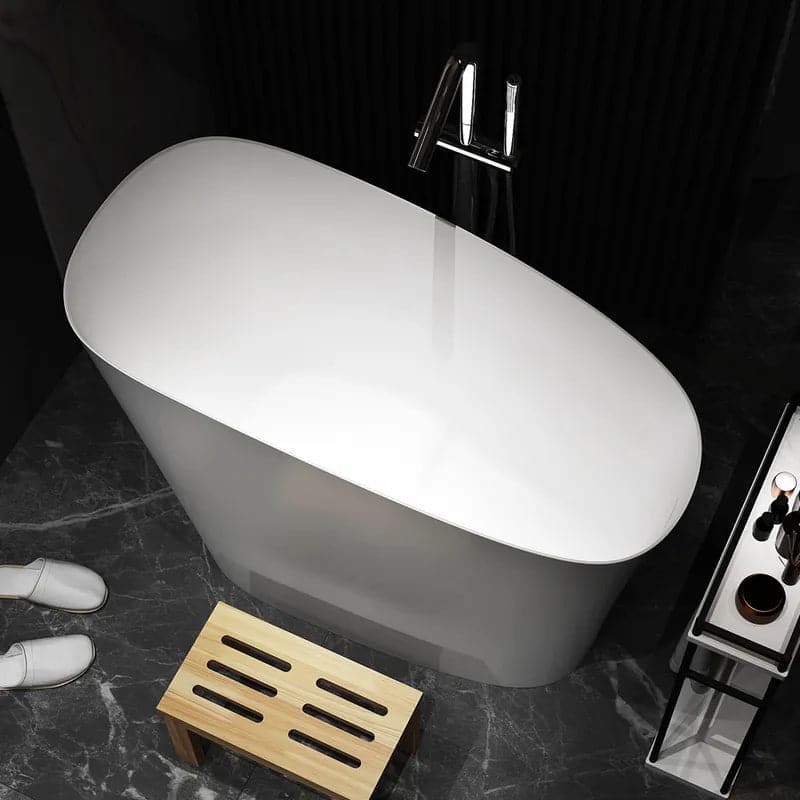 47 Modern Oblique Deep Freestanding Matte White&Black Stone Resin Japanese Soaking Bathtub#White