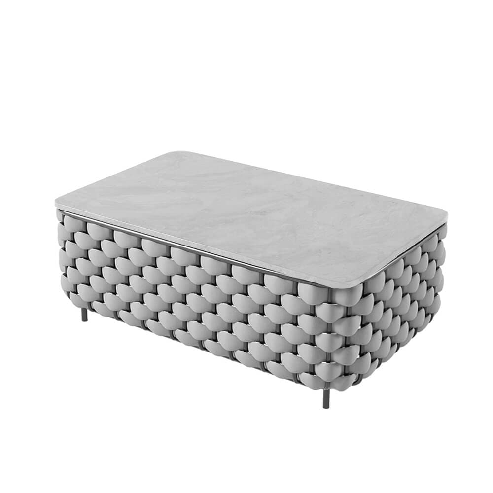 Ensemble de canapé d'extérieur en aluminium et corde, 4 pièces, avec Table basse en Faux marbre et oreiller