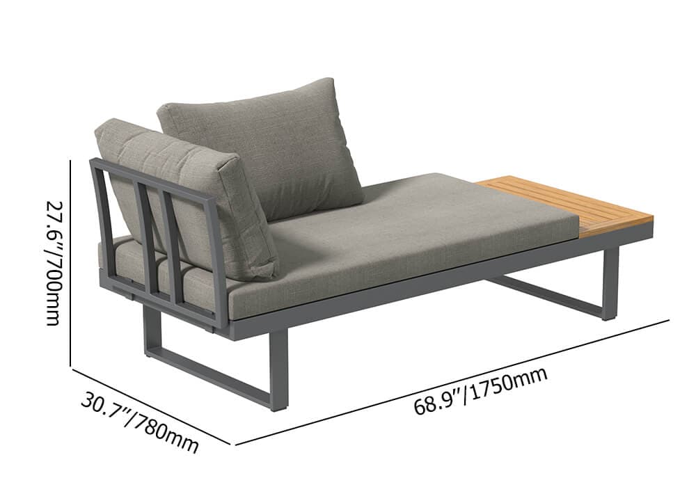 Ensemble de canapé sectionnel d'extérieur en bois et aluminium 4 pièces pour 5 personnes avec table à manger en gris
