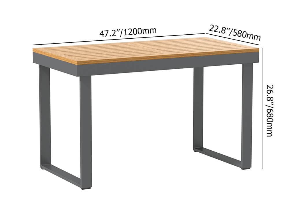 Ensemble de canapé sectionnel d'extérieur en bois et aluminium 4 pièces pour 5 personnes avec table à manger en gris