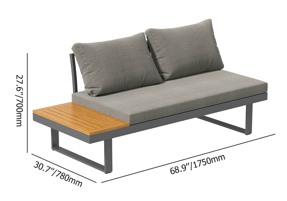Ensemble de canapé sectionnel d'extérieur en bois et aluminium 4 pièces pour 5 personnes avec table à manger en gris