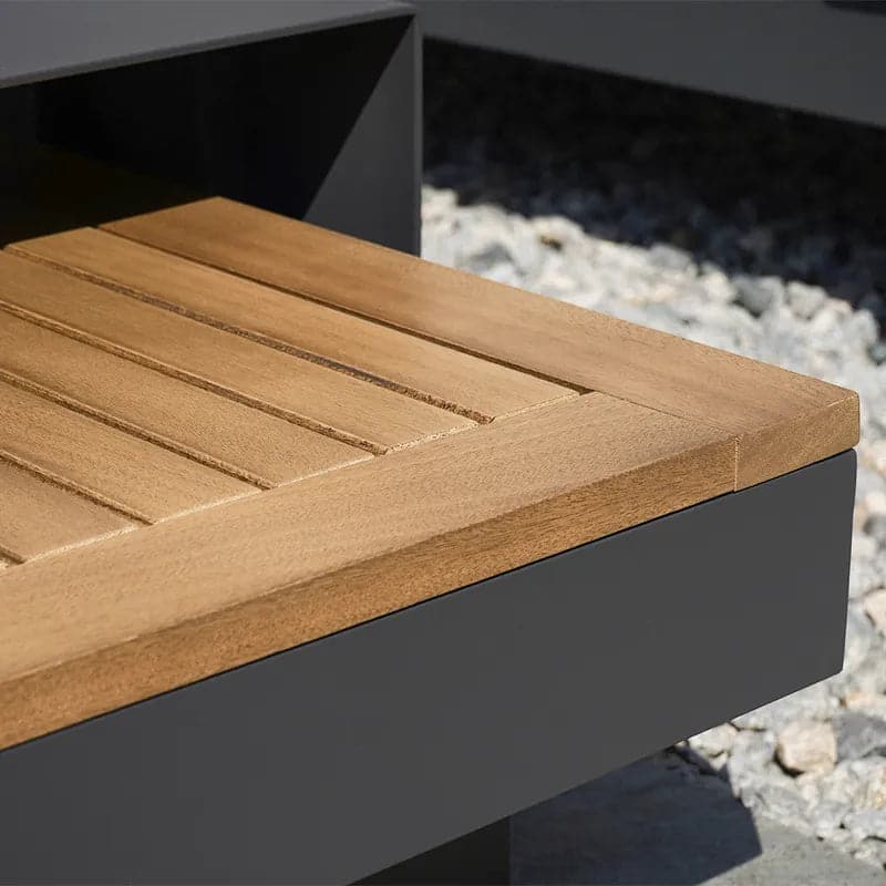 Ensemble de canapé sectionnel d'extérieur moderne en forme de L, 4 pièces, en teck, avec table basse en bois, gris