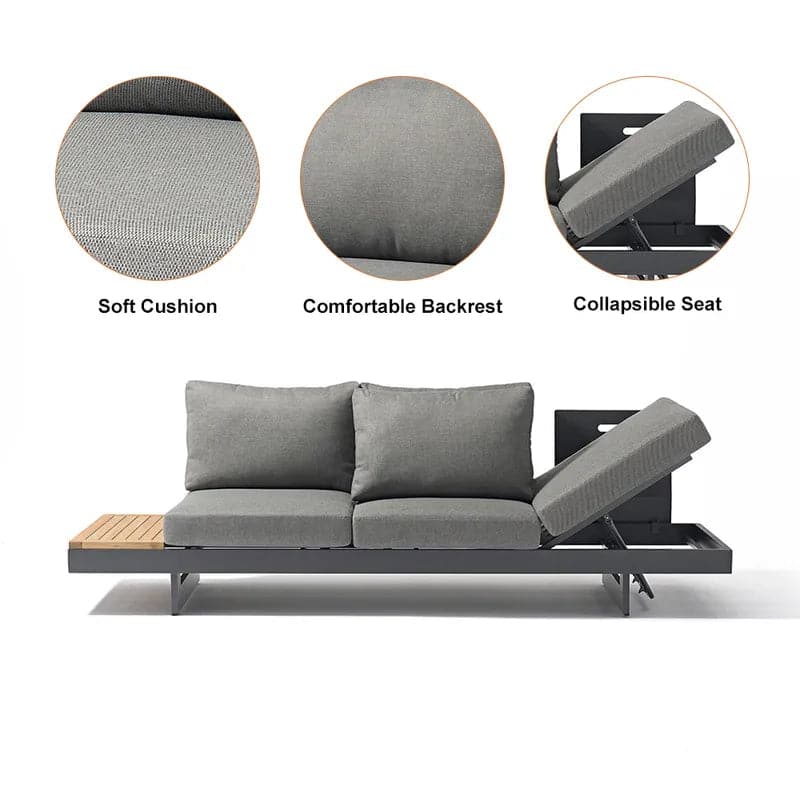 Ensemble de canapé sectionnel d'extérieur moderne en forme de L, 4 pièces, en teck, avec table basse en bois, gris