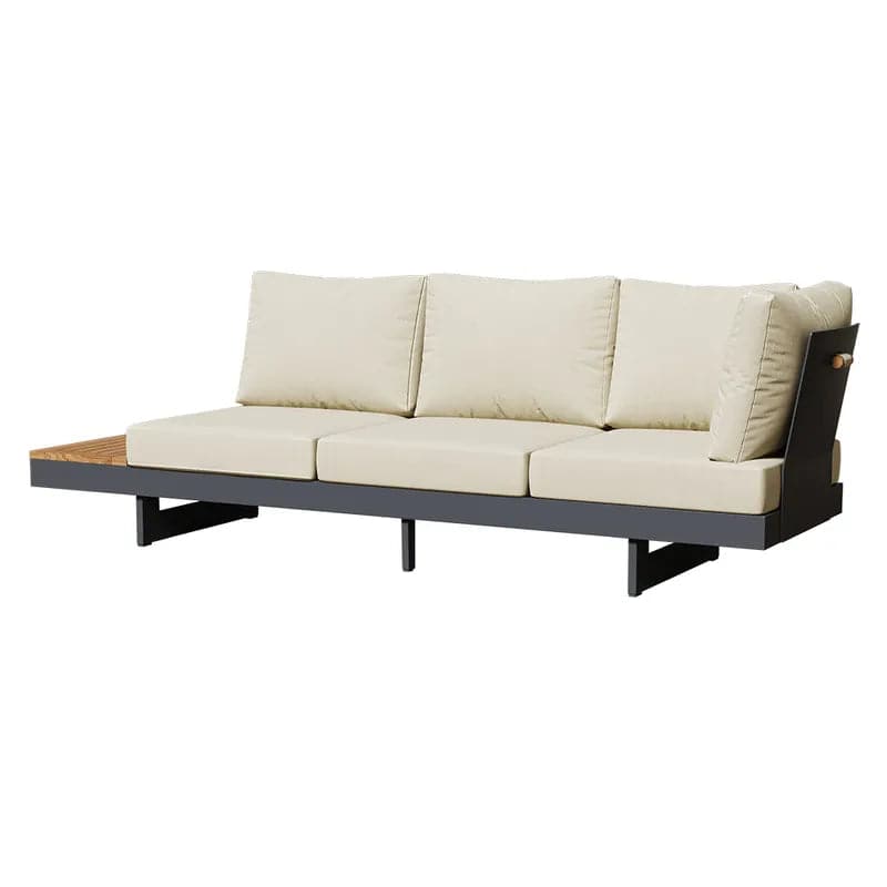 4 Pieces Modern L Shape Teak Wood Outdoor Sectional Sofa Set with Coffee Table in Beige