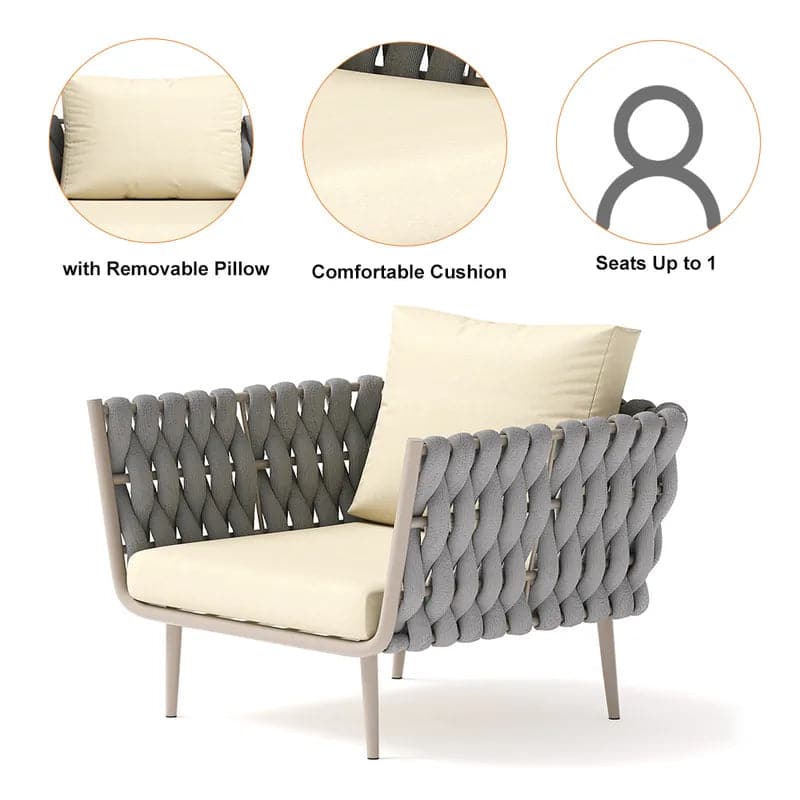 Ensemble de canapés sectionnels d'extérieur 4 pièces avec sièges en sangle et coussins en beige et gris