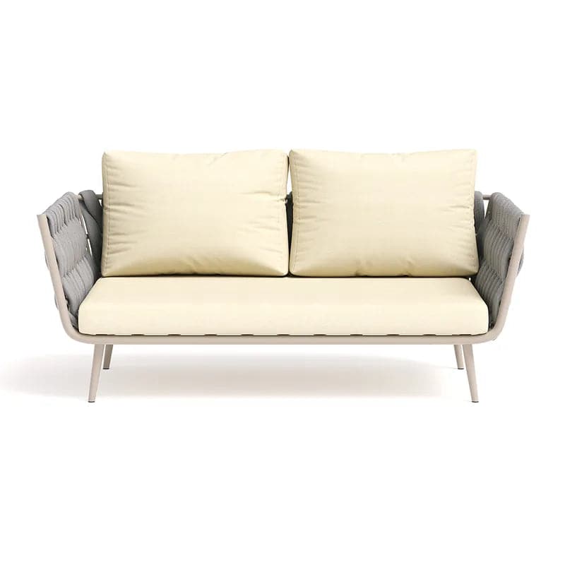 Ensemble de canapés sectionnels d'extérieur 4 pièces avec sièges en sangle et coussins en beige et gris